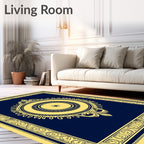 Gold Floral Medallion Navy Yellow Rug