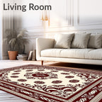 Deep Crimson Damask Scroll Square Rug