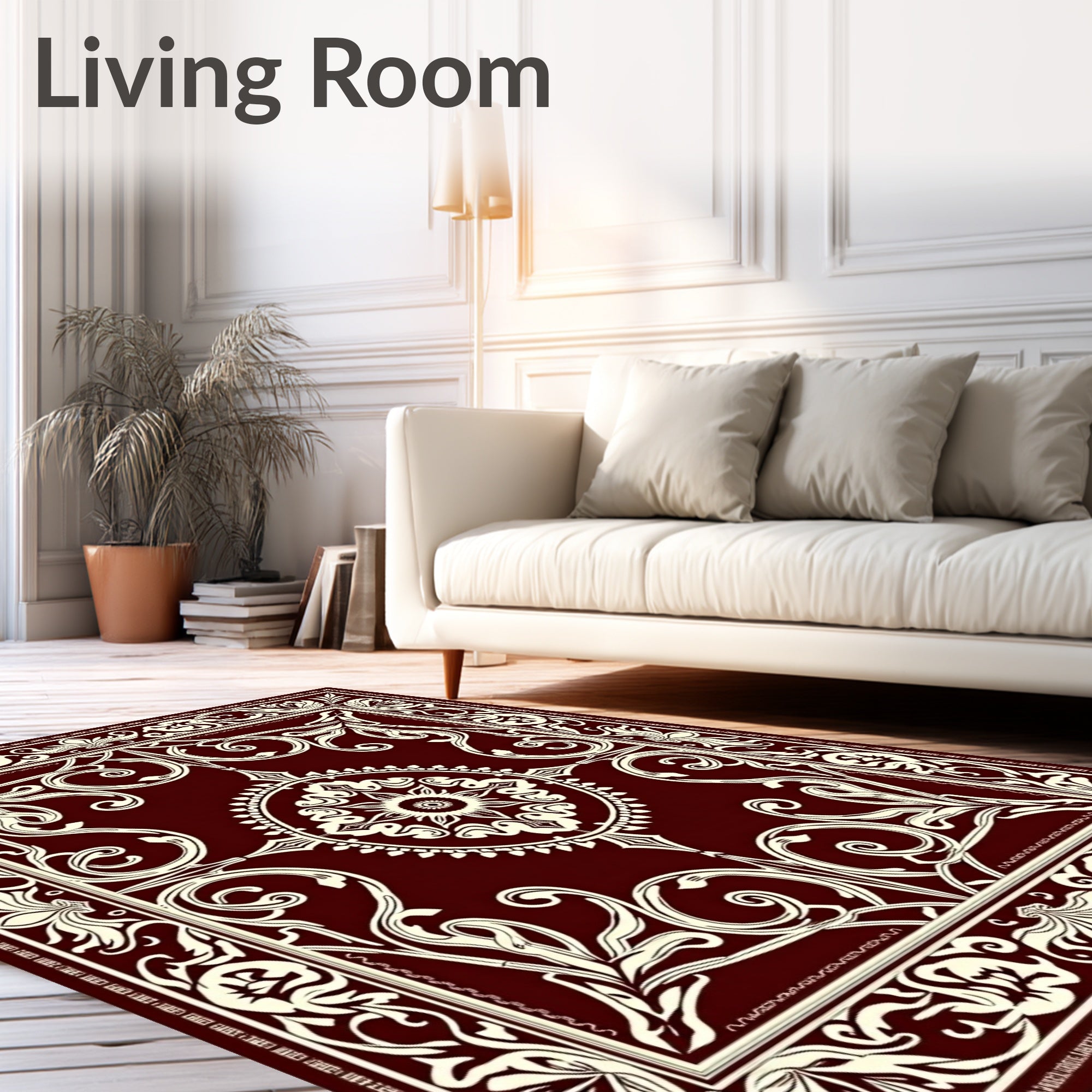 Rich Crimson Floral Medallion Rug