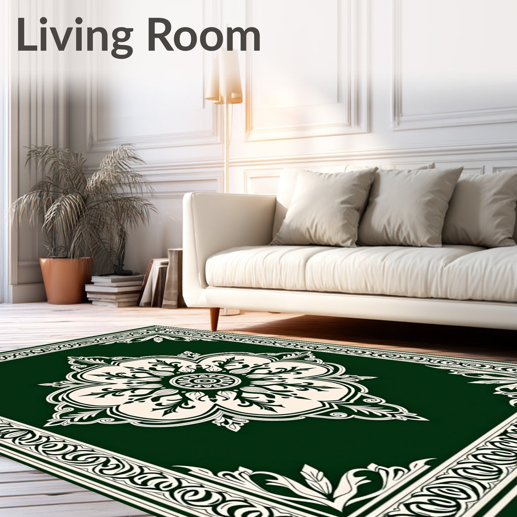Deep Emerald Floral Lattice Rug