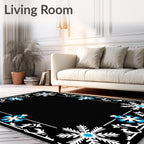 Winter Snowflake Floral Black Rug