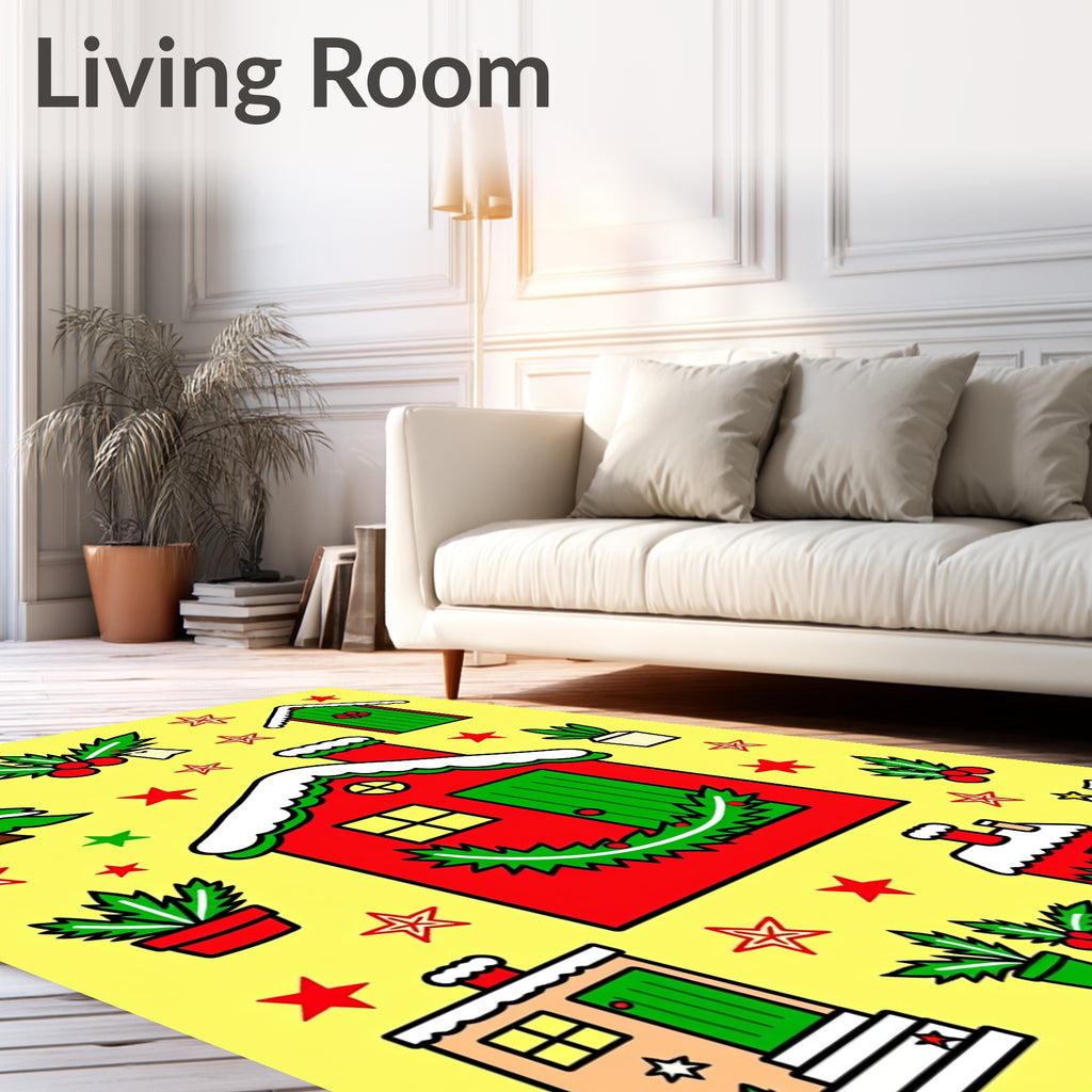 Festive Christmas Houses Holly Stars Rug