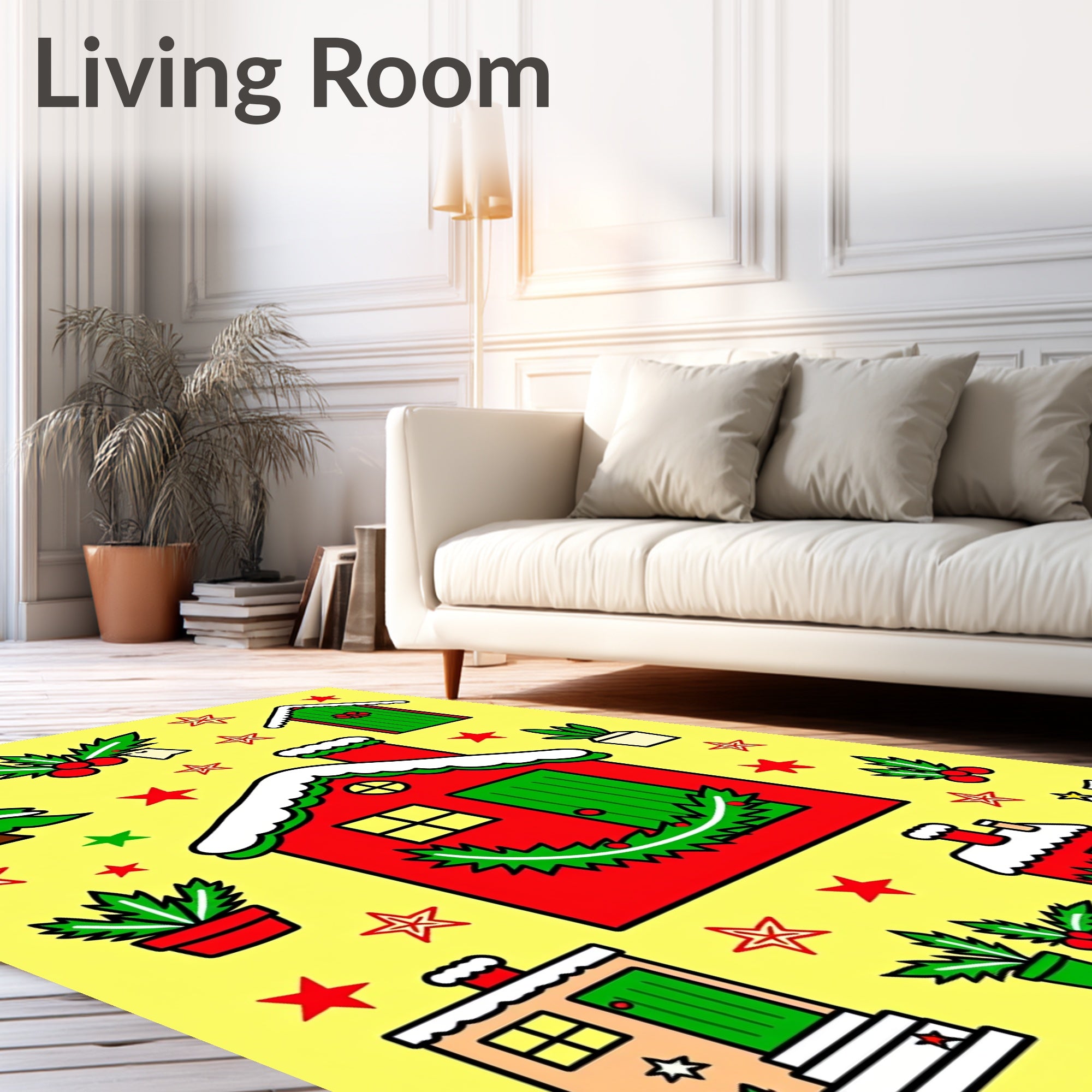 Festive Christmas Houses Holly Stars Rug