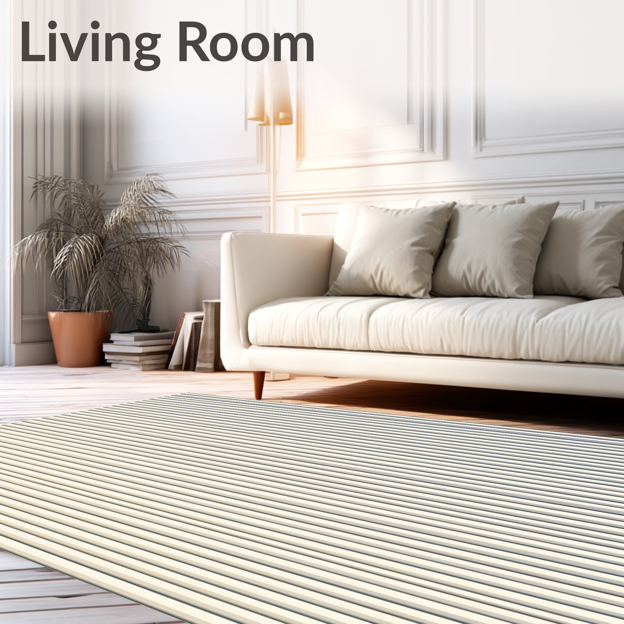 Cream Vertical Ribbed Textured Rug