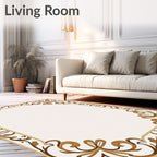 Ornate Golden Brown Scrolls Border Rug