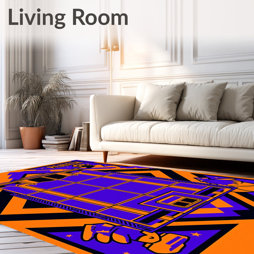 Bold Orange And Purple Geometric Narrative Rug