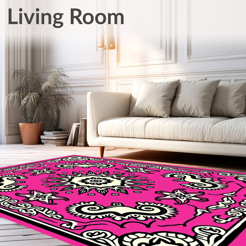 Bright Pink Floral Mandala medallion Rug