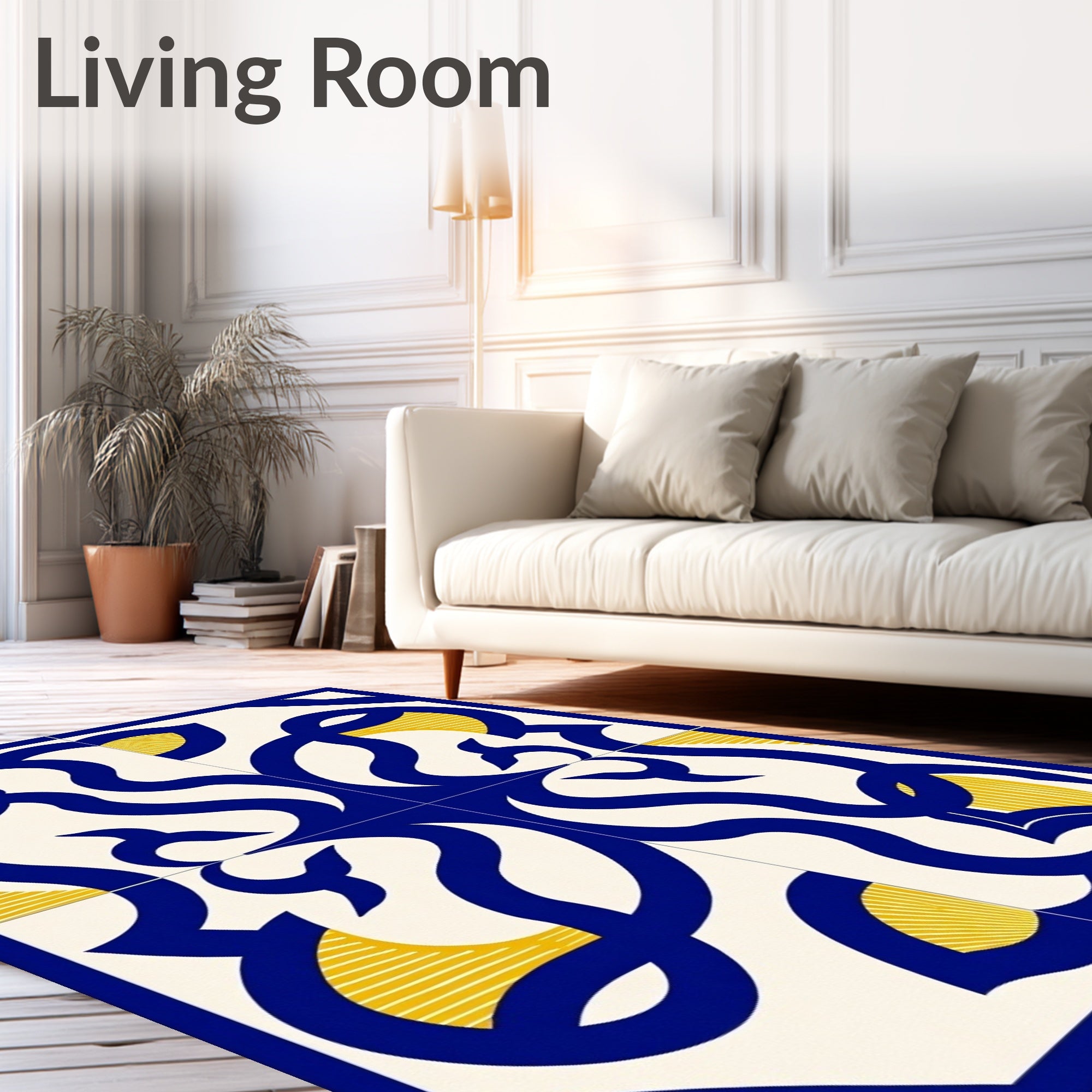 Navy and Gold Baroque Filigree Rug