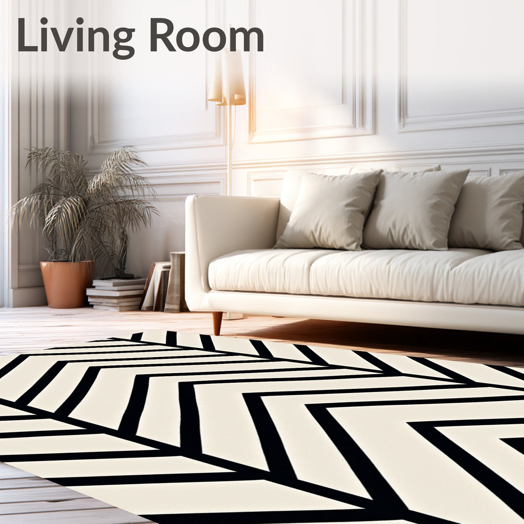 Black Ivory Chevron Geometric Rug