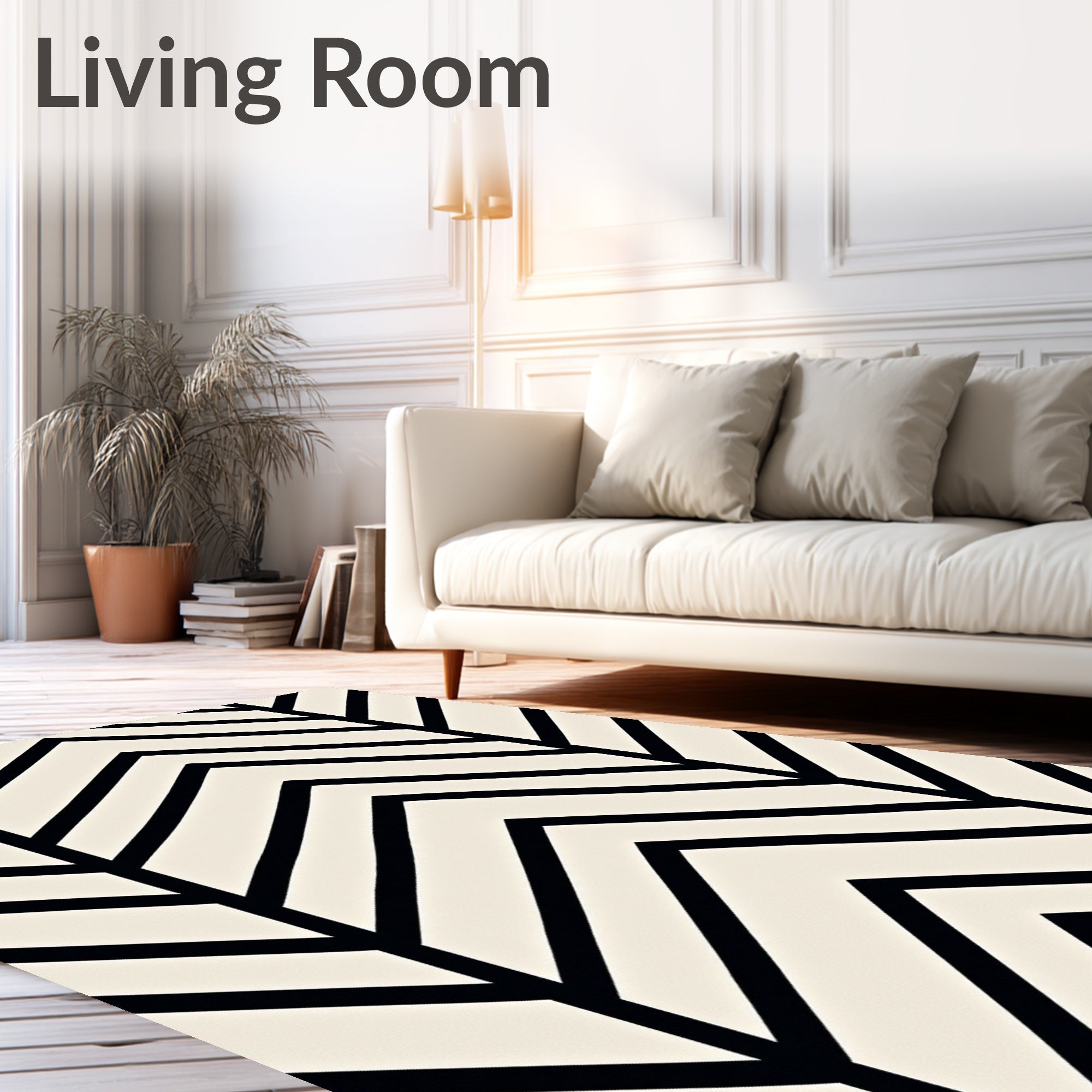 Black Ivory Chevron Geometric Rug