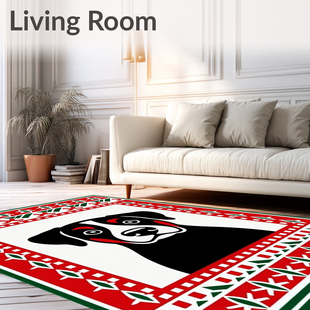 Bold Red Green Dog Portrait Rug