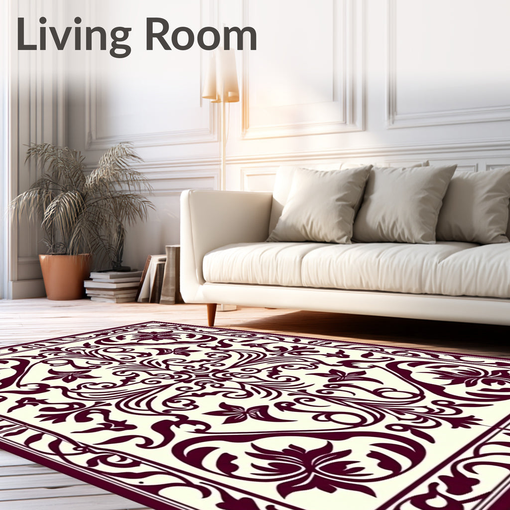Crimson Floral Lattice Bordered Rug