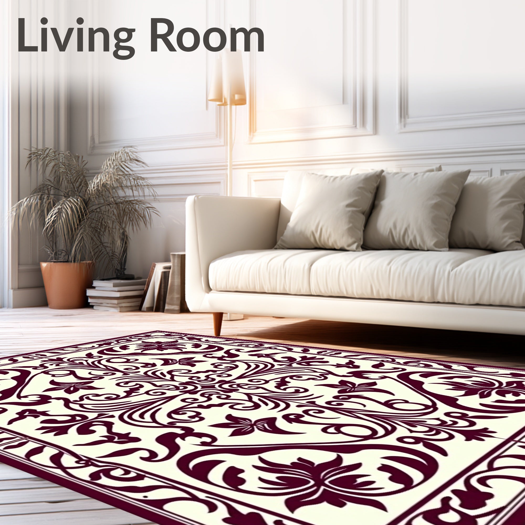 Crimson Floral Lattice Bordered Rug