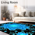 Azure Blue Starburst Floral Mandala Rug
