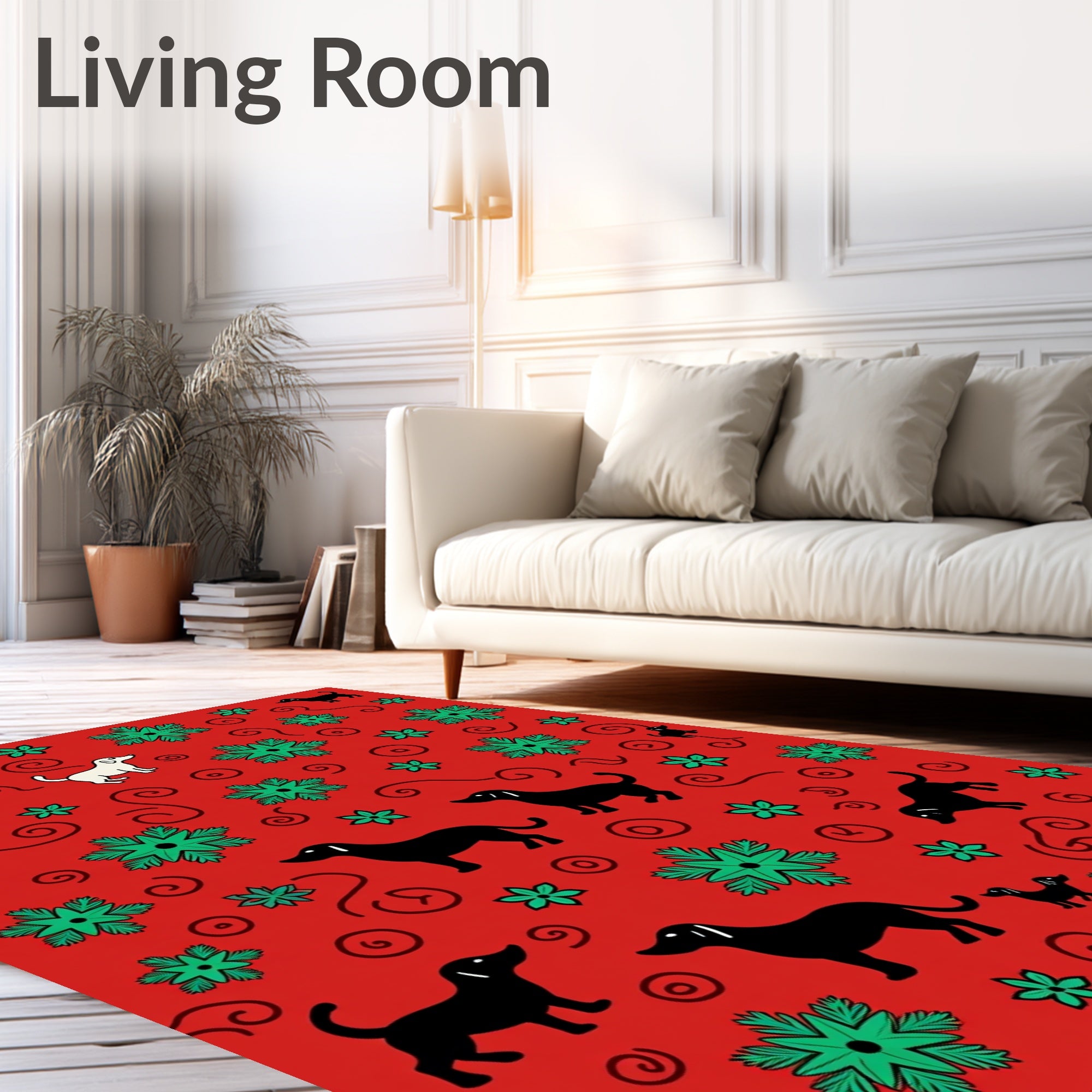 Red Jolly Dachshund Snowflake Collage Rug