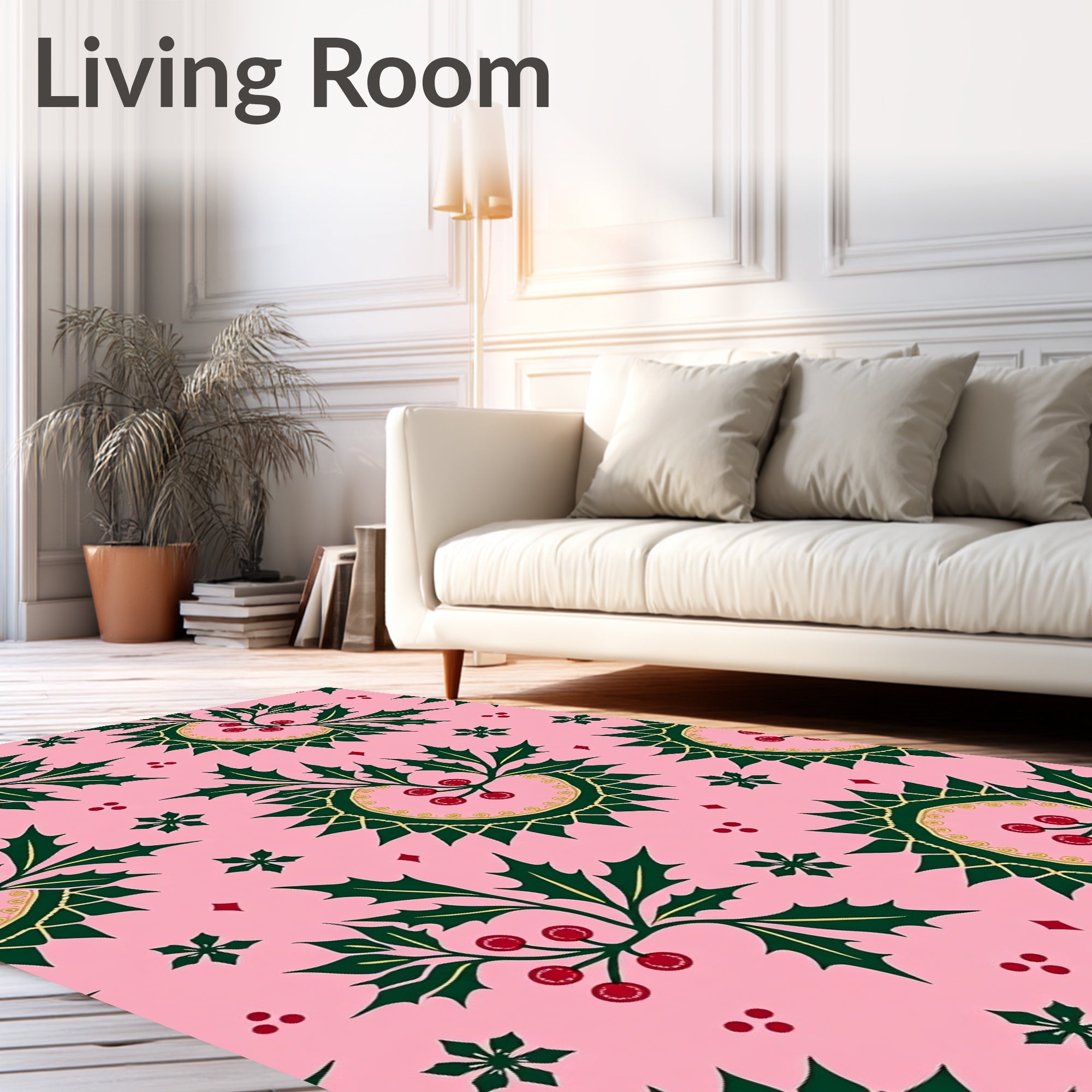 Vintage Pink Holly Berry Medallion Rug