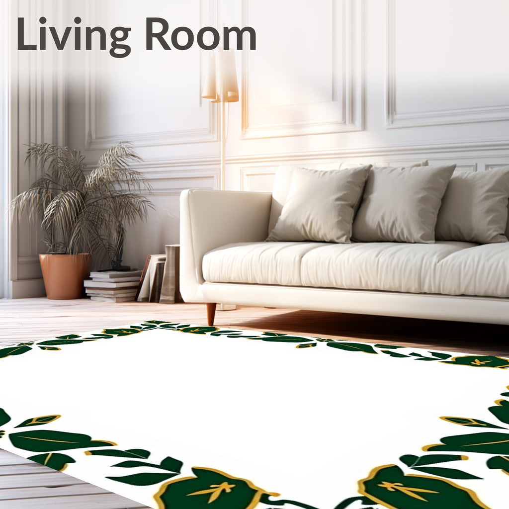 Emerald Green Floral Leaf Border Rug