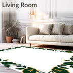 Emerald Green Floral Leaf Border Rug