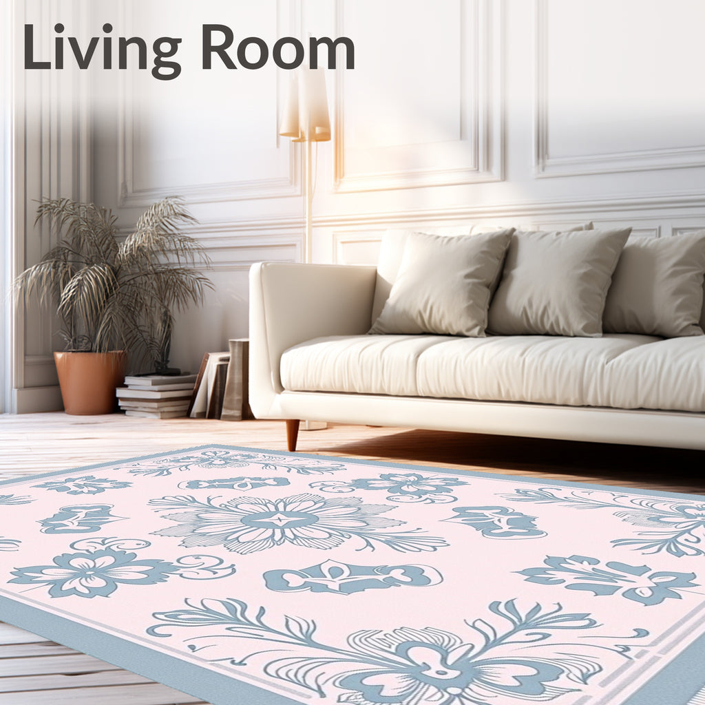 Pink Blue Floral Imprint Rug