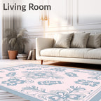 Pink Blue Floral Imprint Rug