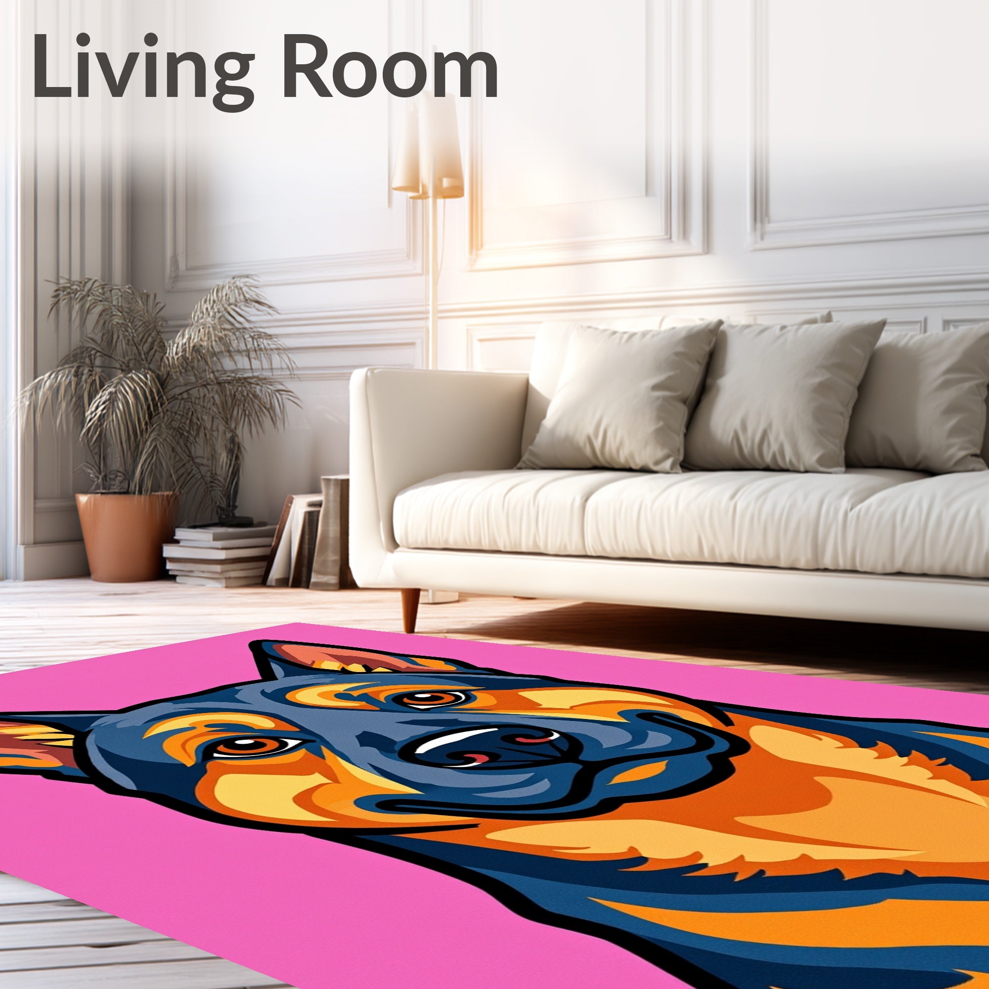 Vibrant Blue Orange Dog Portrait Rug
