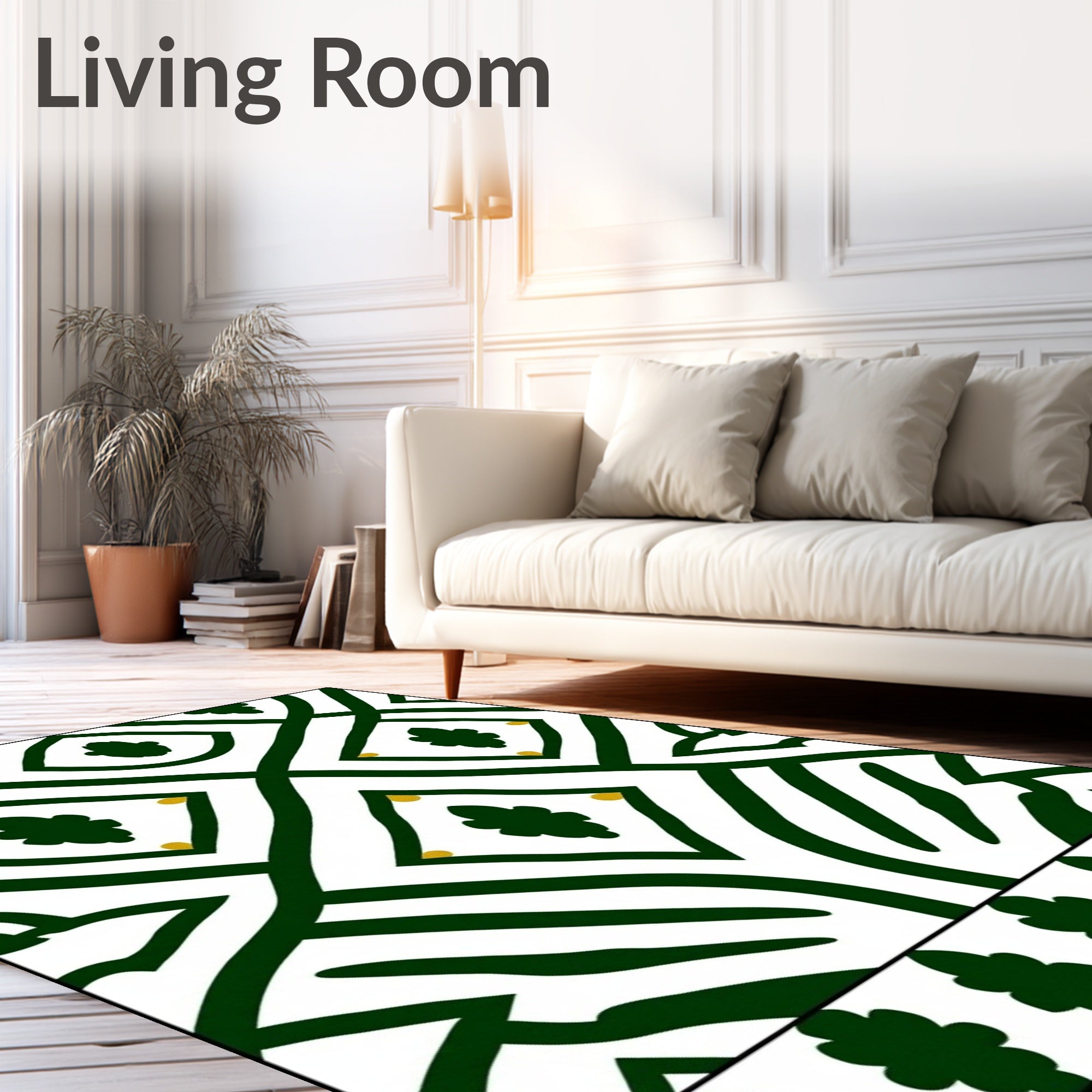 Emerald Green Diamond Leaf Tile Rug