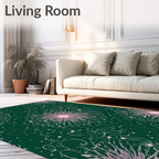 Fuchsia Floral Spray Emerald Swirls Rug