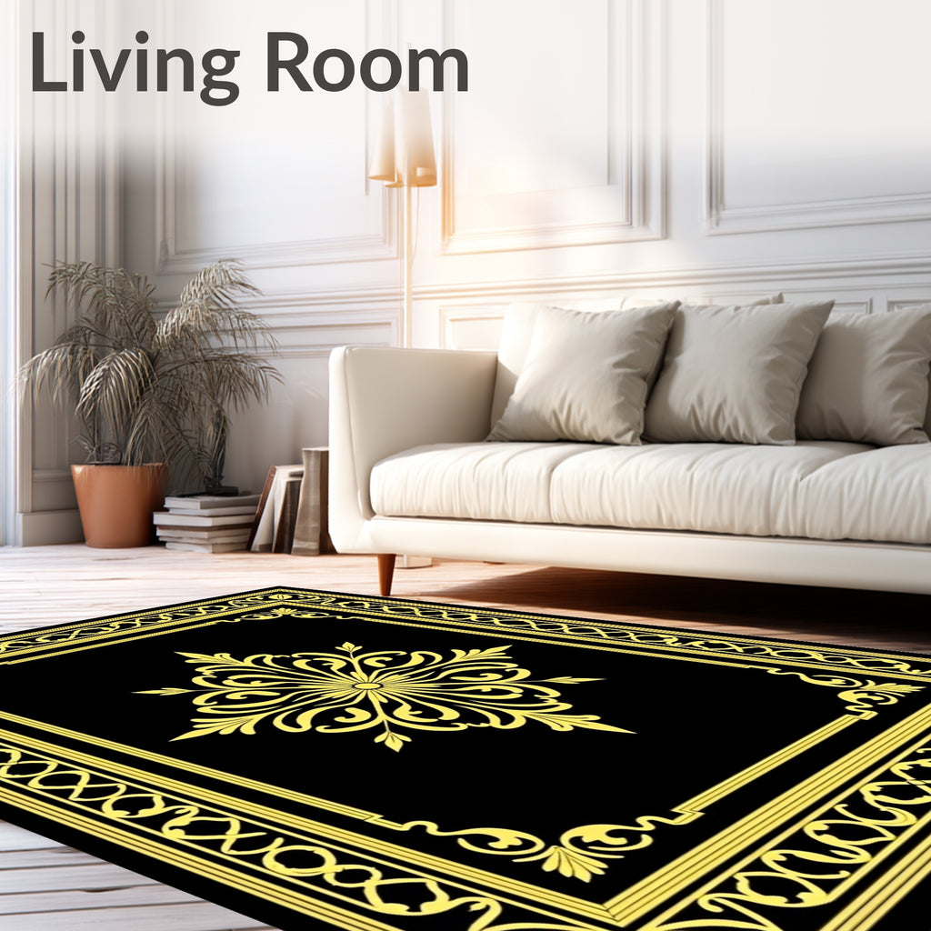 Black and Gold Ornate Medallion Rug