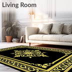 Black and Gold Ornate Medallion Rug