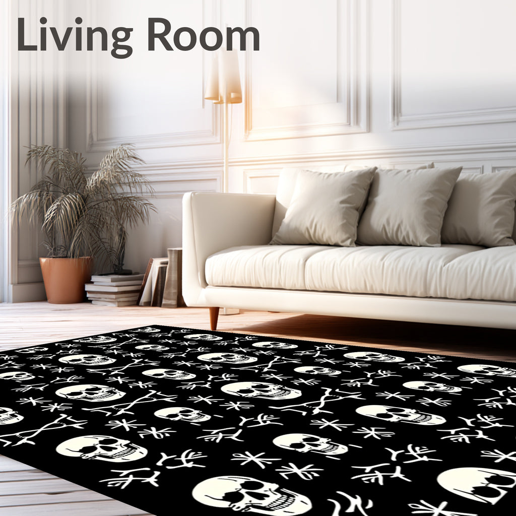 Black White Skull Medallion Tassel Rug