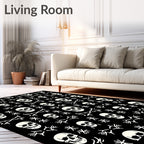 Black White Skull Medallion Tassel Rug