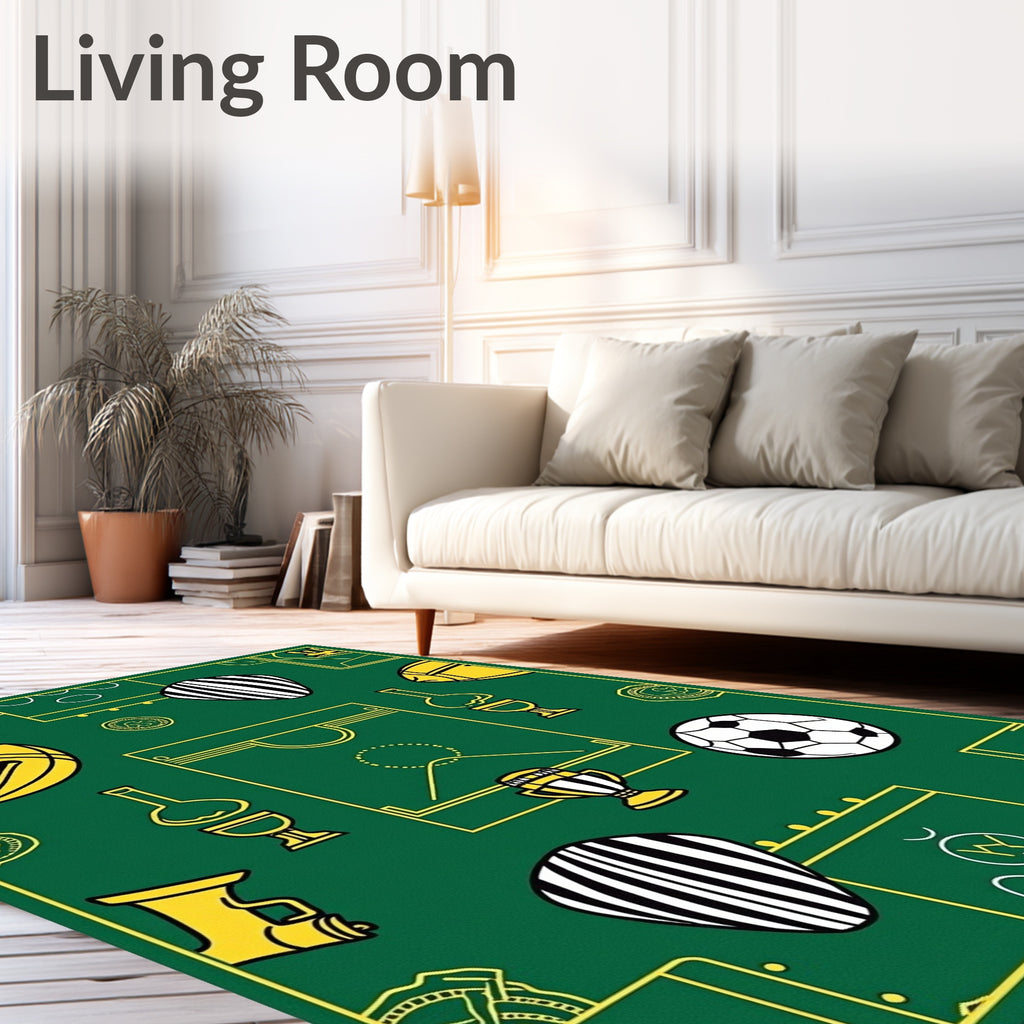 Green Yellow Sports Playfield Trophy Rug