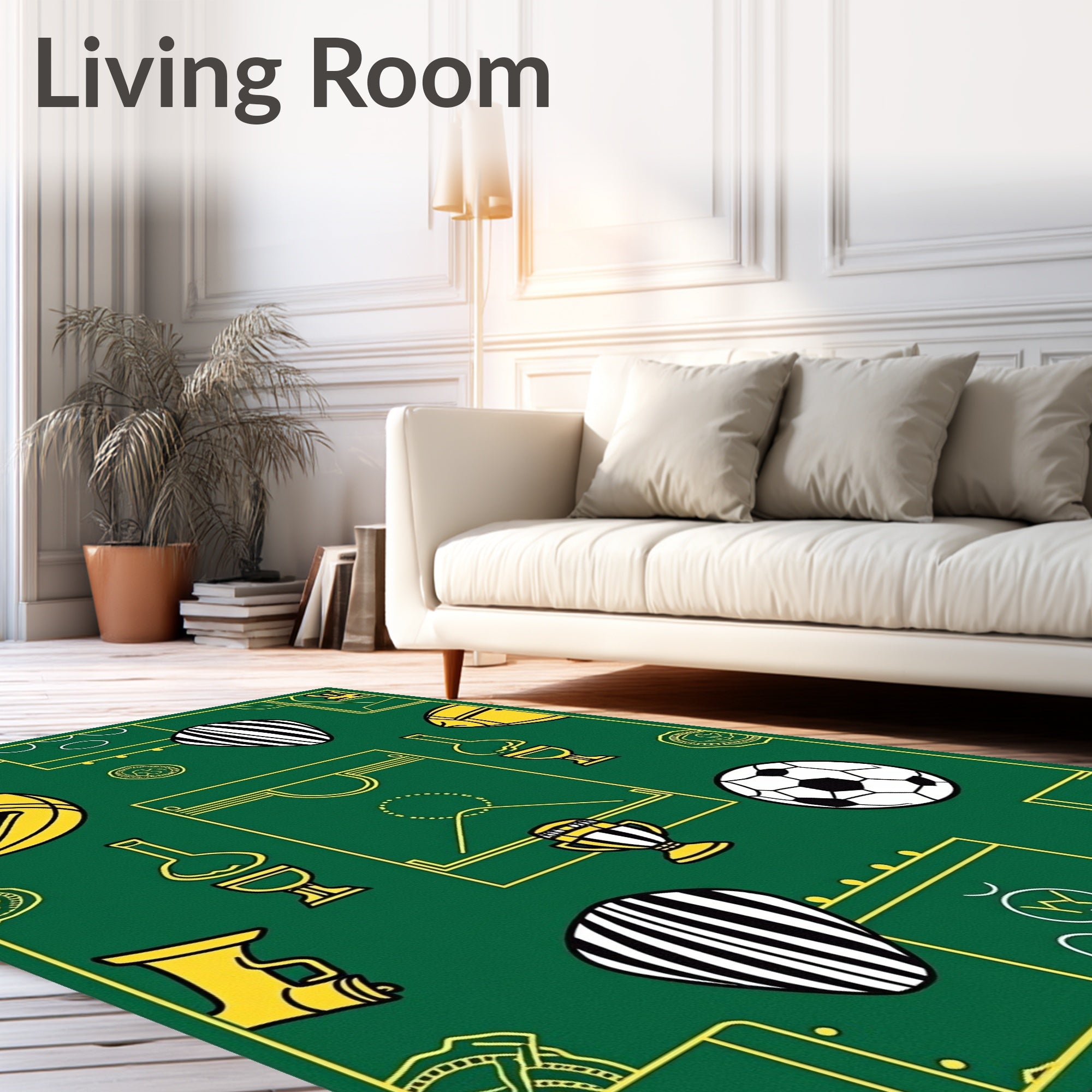 Green Yellow Sports Playfield Trophy Rug