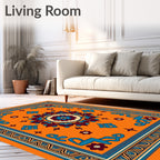Vibrant Orange Floral Medallion Border Rug