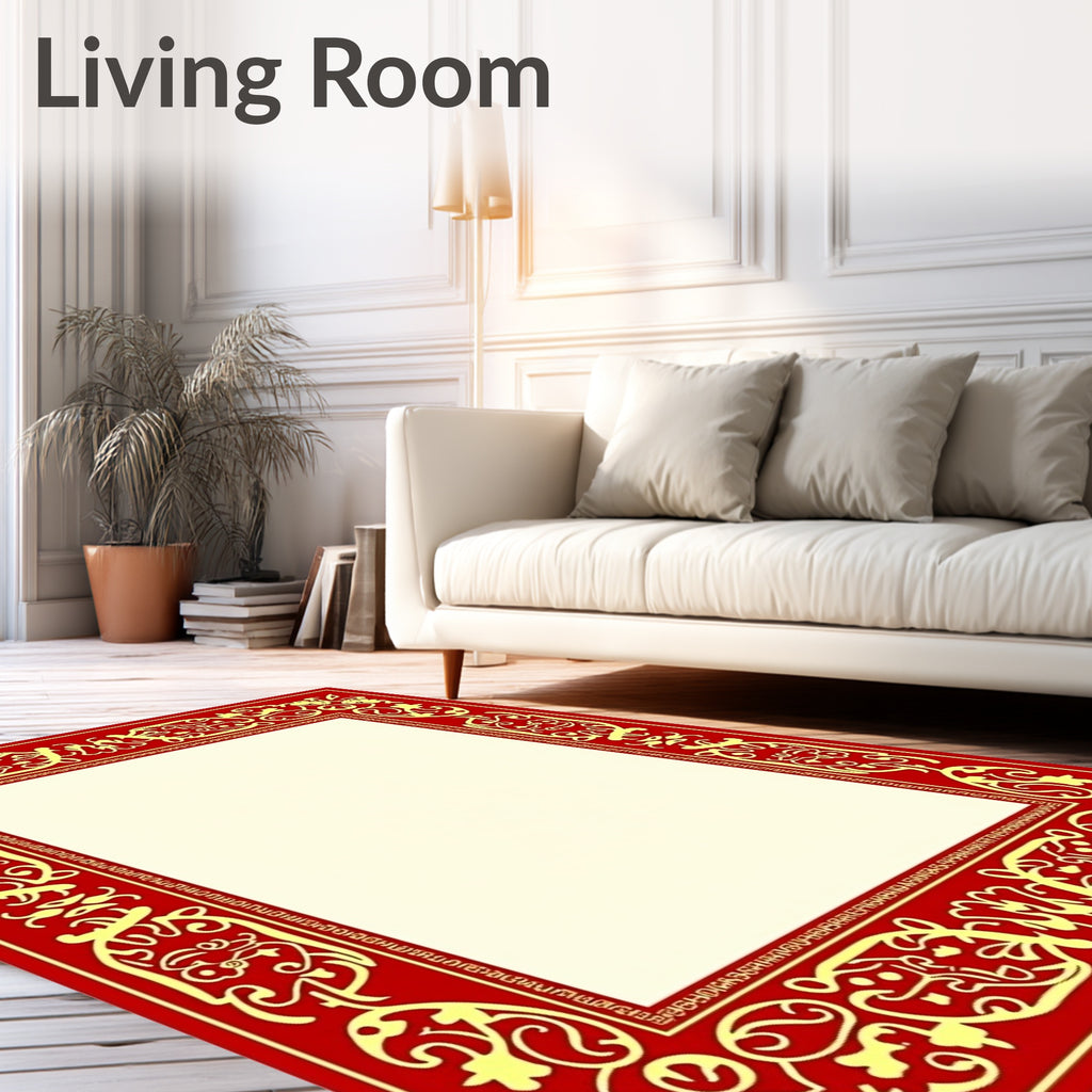 Rich Red Golden Ornate Border Rug