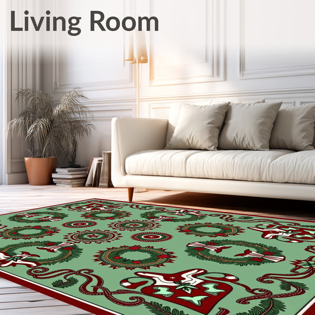 Festive Green Wreath Starburst Rug