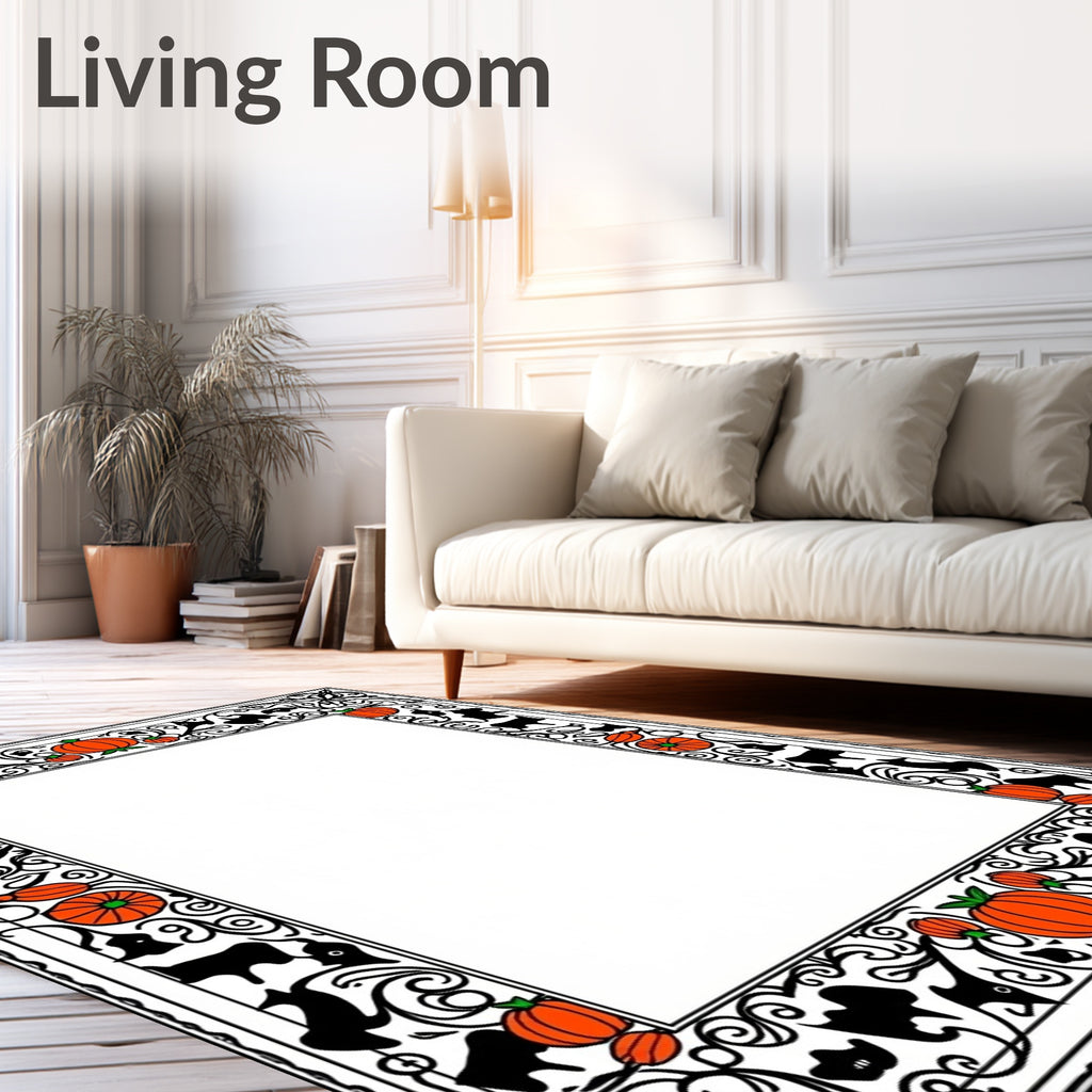 Orange Pumpkin Bat Swirl Border Rug