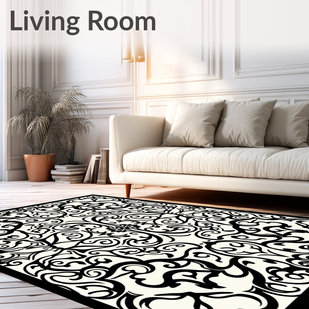 Black Ivory Arabesque Scroll Rug