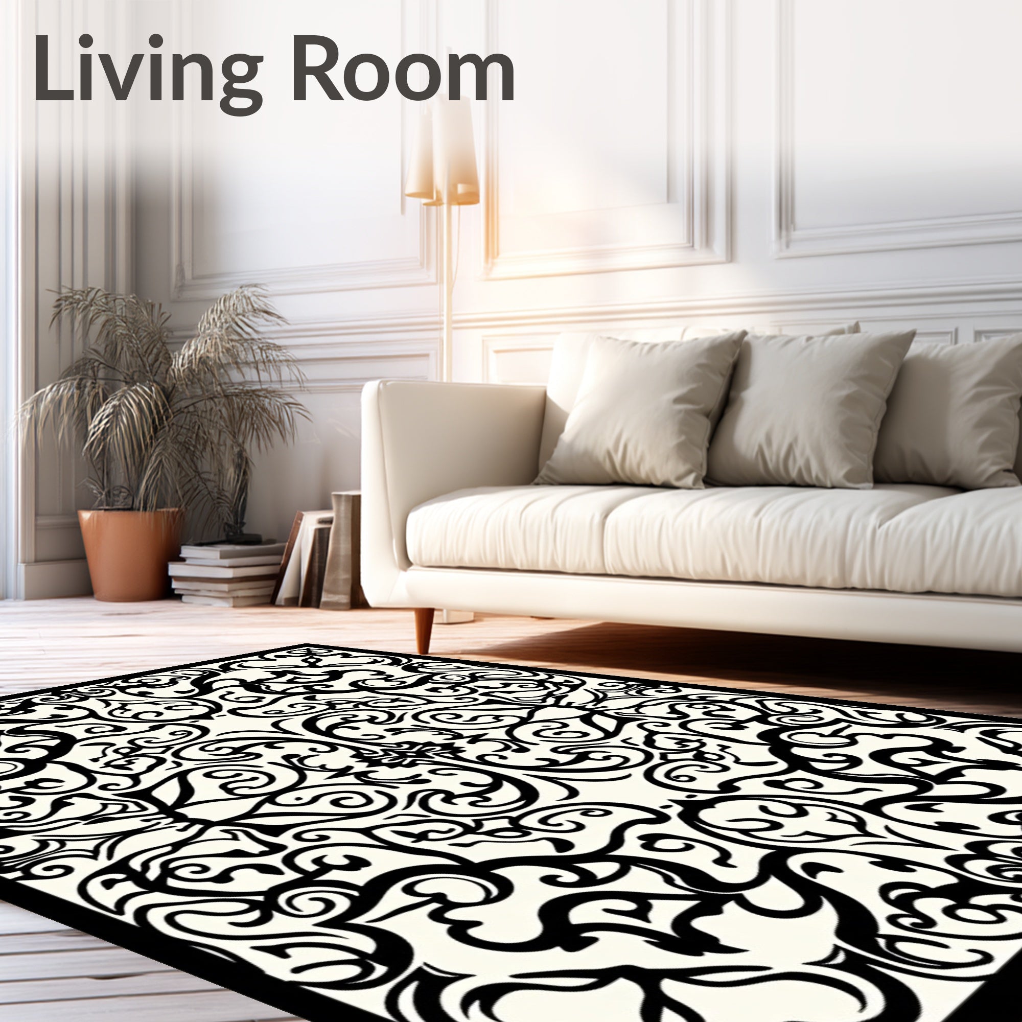 Black Ivory Arabesque Scroll Rug