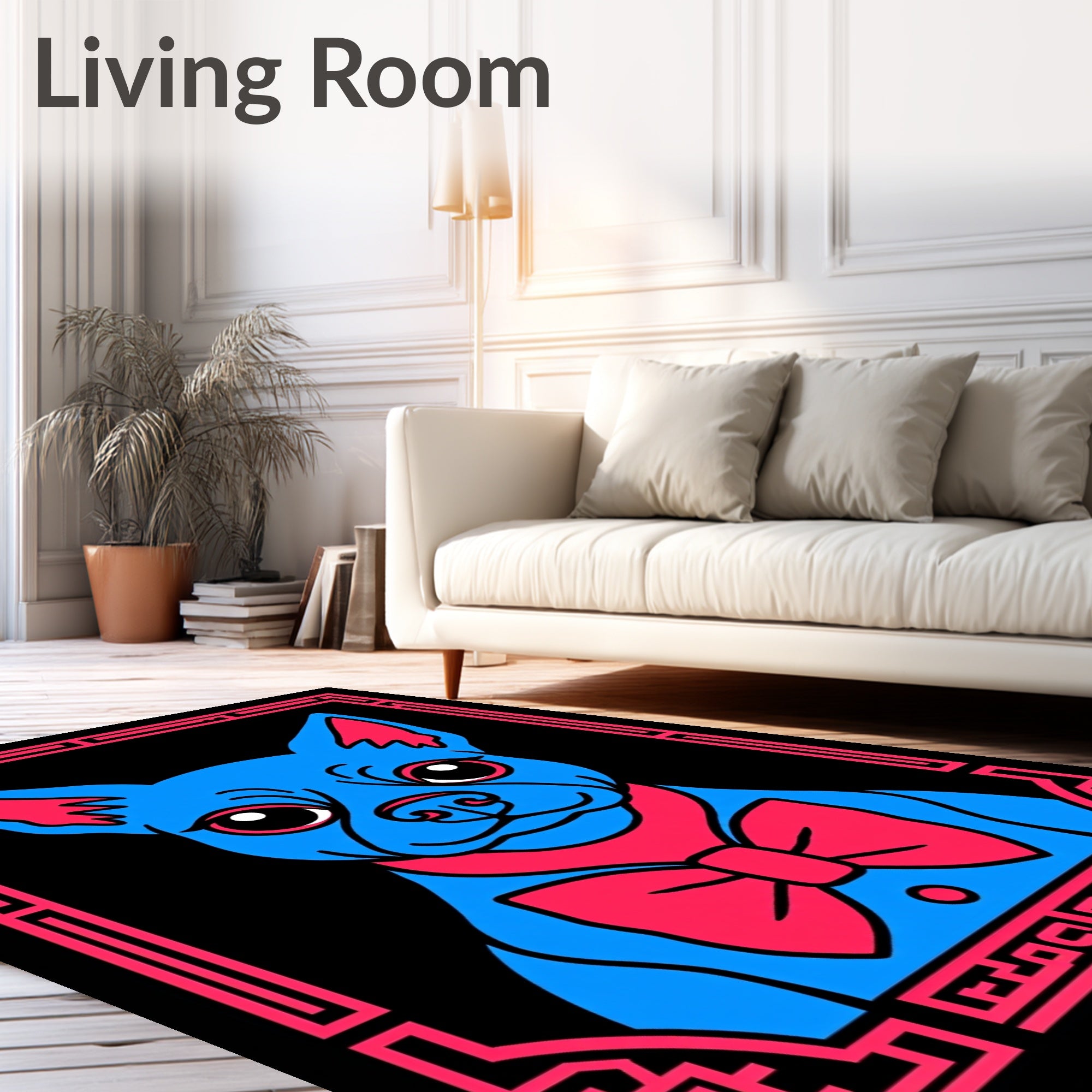 Retro Blue Dog Bowtie Frame Rug