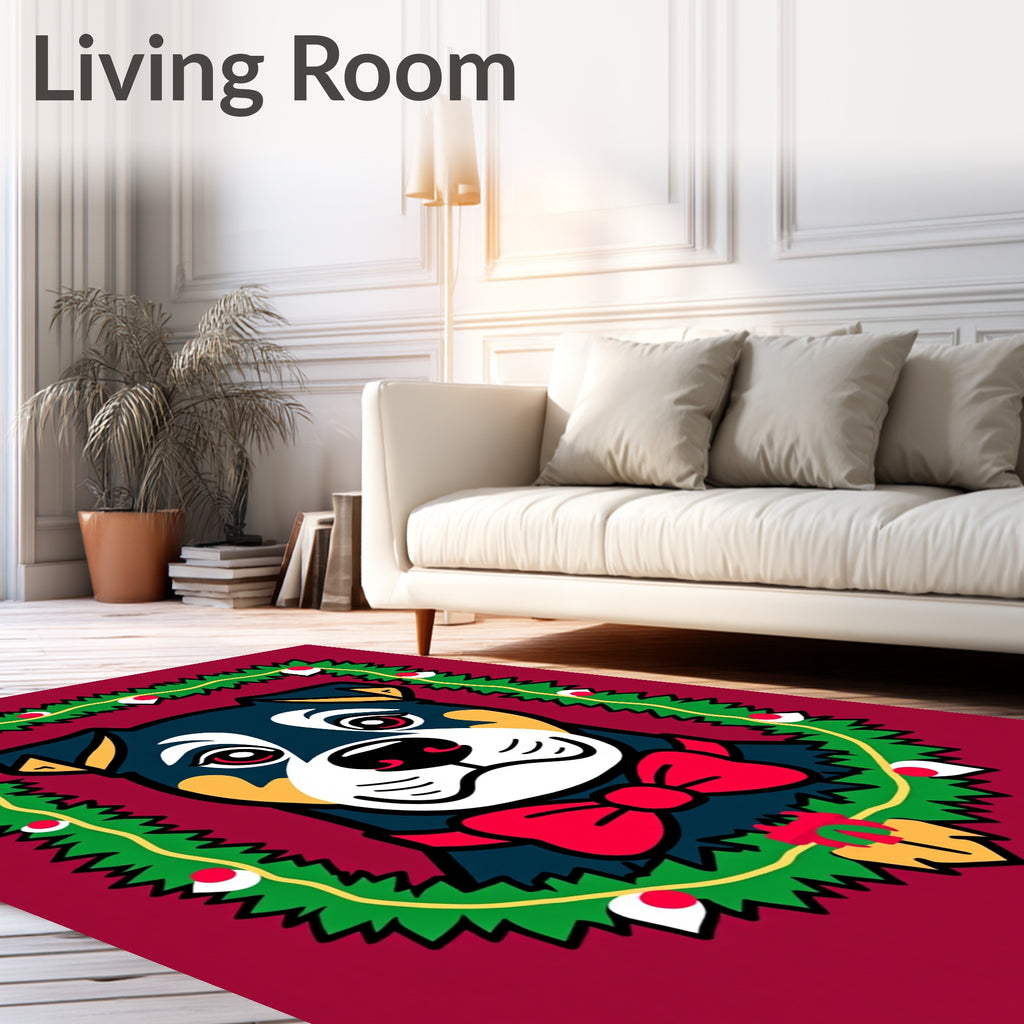 Festive Dog Wreath Red Bow Collar Rug
