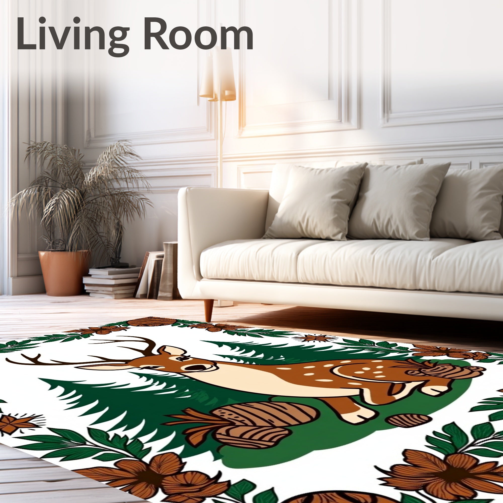 Whimsical Forest Deer Woodland Border Rug