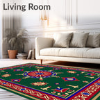 Ornate Green Red Blue Medallion Rug