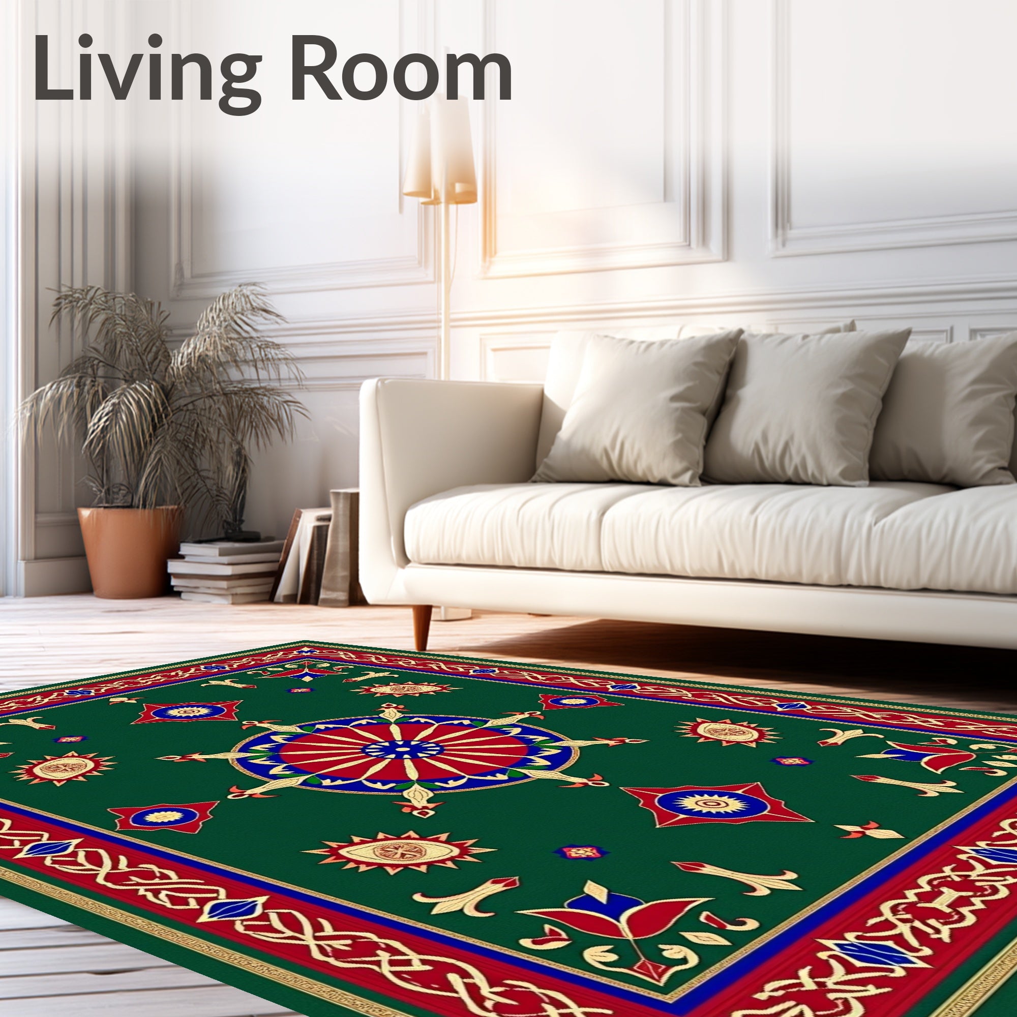 Ornate Green Red Blue Medallion Rug