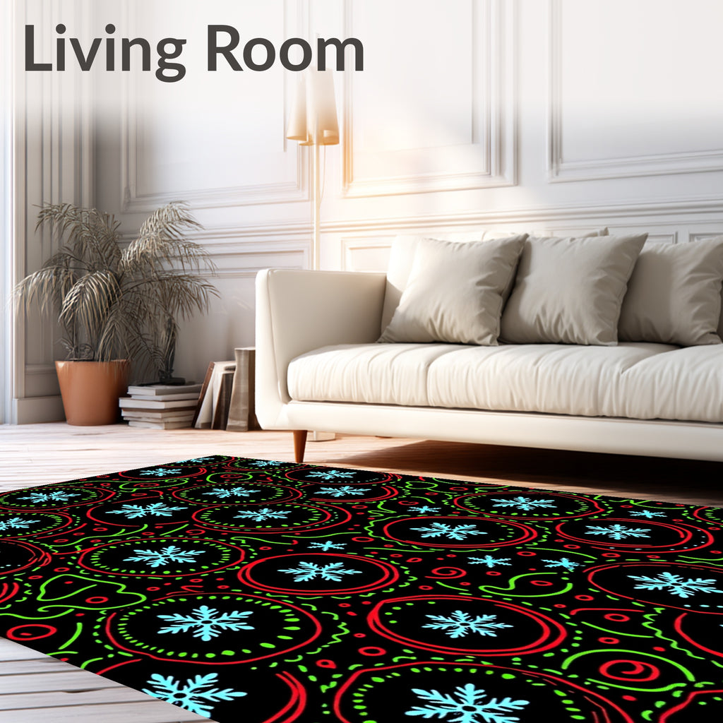 Festive Red Green Snowflake Circles Rug