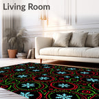 Festive Red Green Snowflake Circles Rug