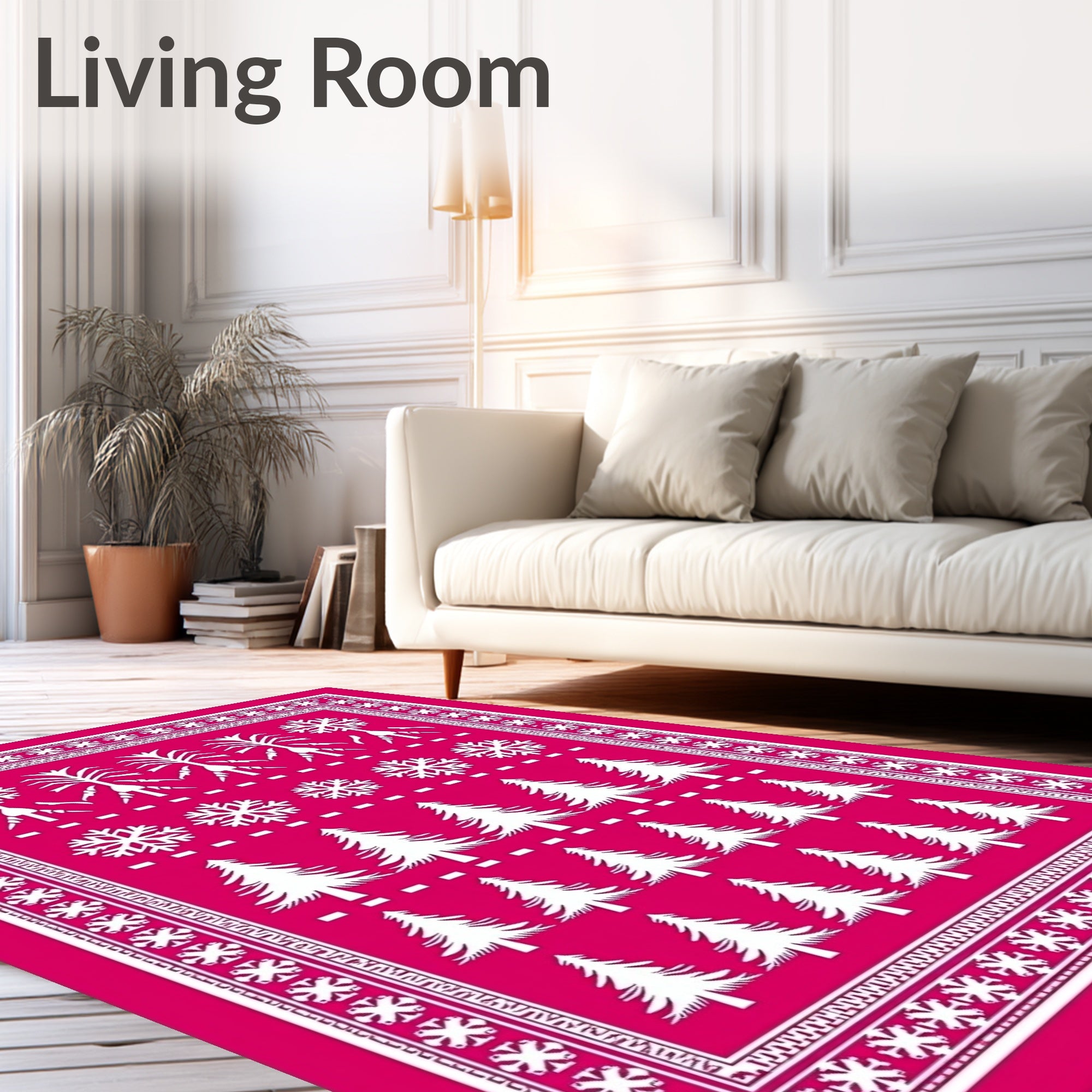 Bold Pink Whimsical Winter Woodland Rug