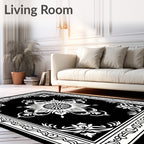 Black White Floral Mandala Frame Rug