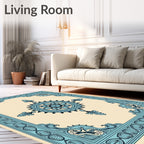 Light Blue Medallion Floral Border Rug
