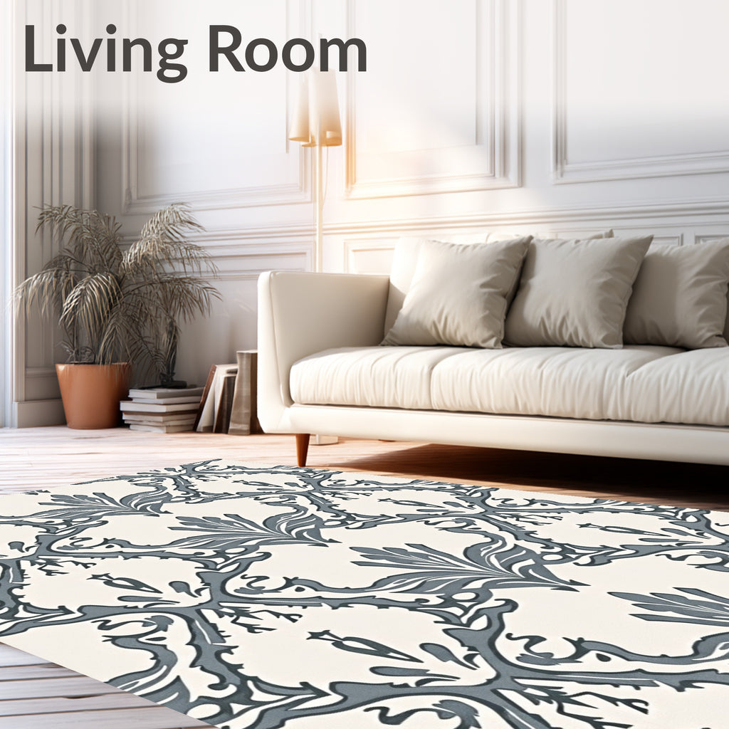 Vintage Gray Damask Scroll Rug